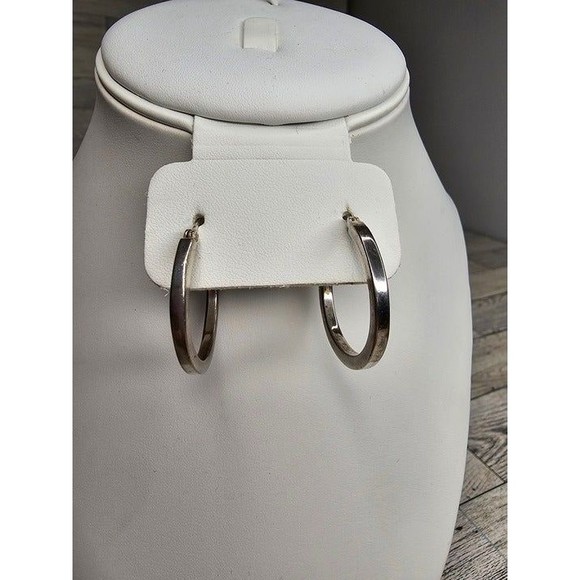 Sterling Silver 925 1.25" Hoop Earrings Stamped 925 Thailand - Picture 1 of 4
